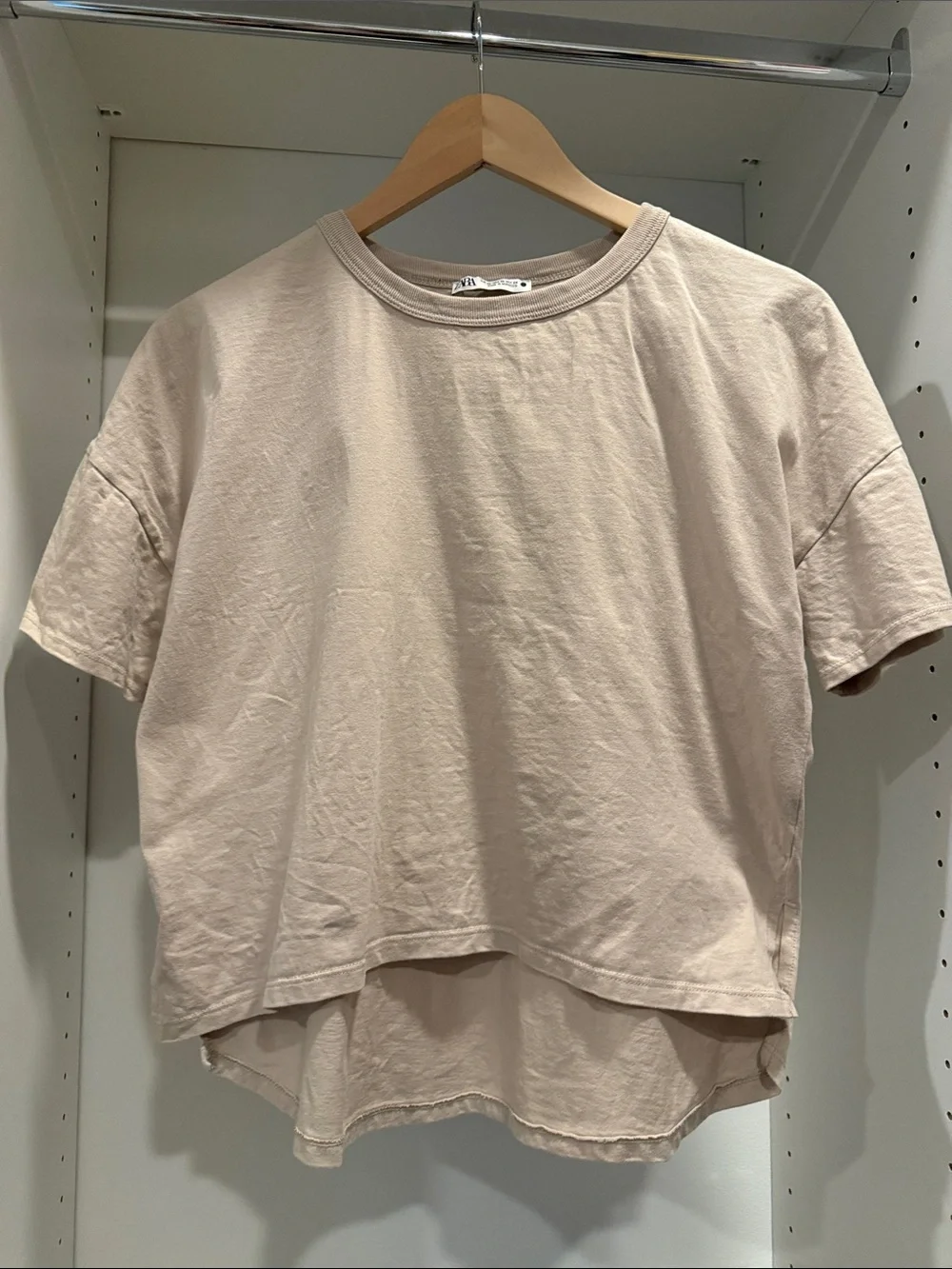 Zara Cream Boxy Long Sleeve Tee - Picture 1 of 3